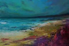 Título : Blue beach · Medidas: 50x50 · Técnica : Mixta sobre tabla